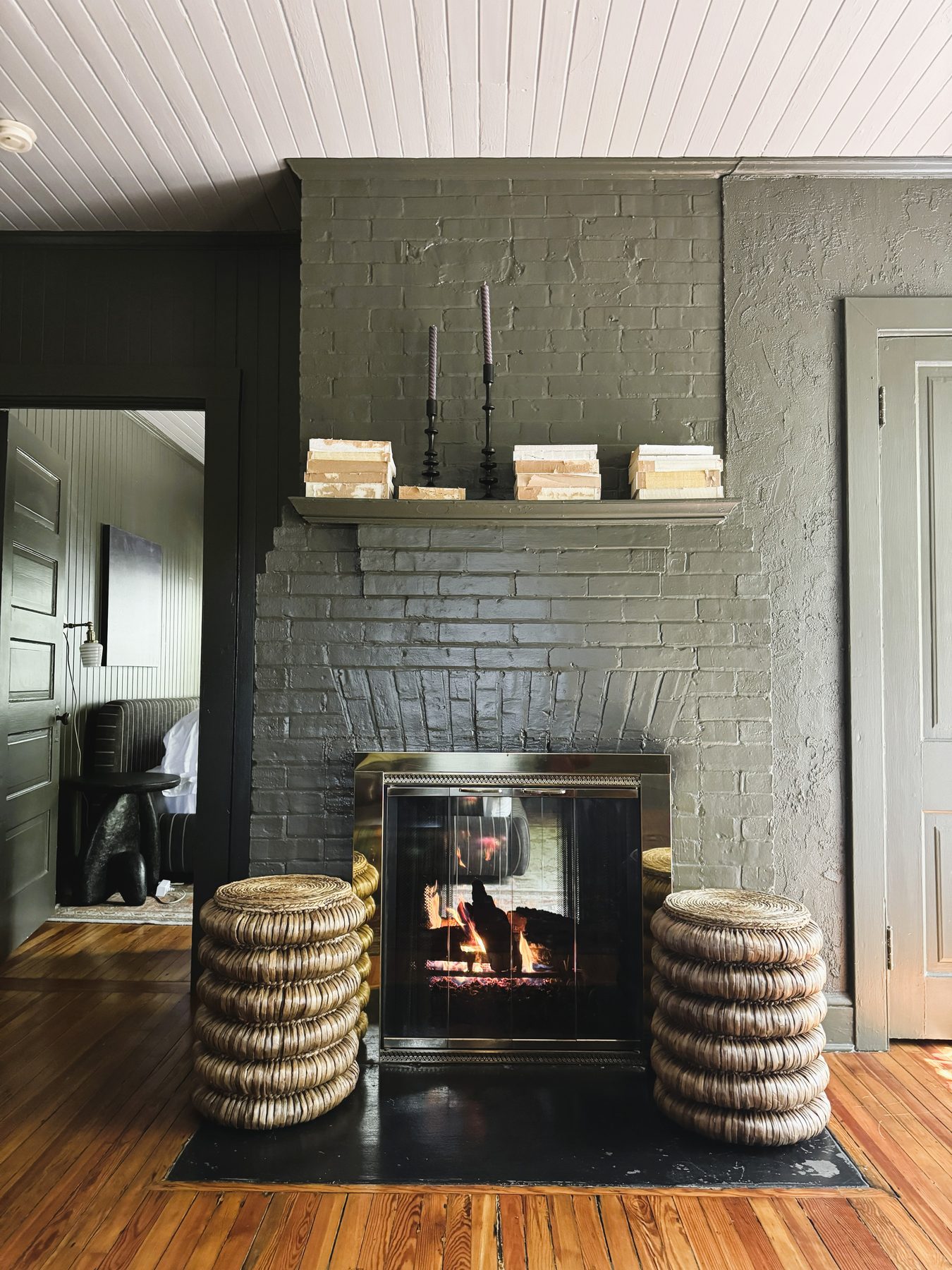 Fireplace and lounge seating