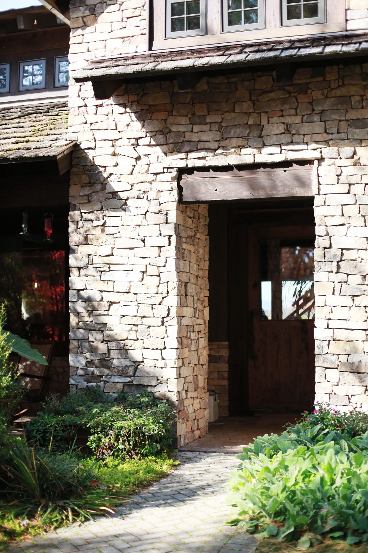 Custom home — stone entry